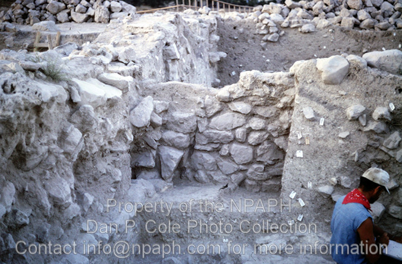 Fld XIII.2; Portion of balk removed to expose junction of two walls. (1966, ID: cColepShechem015, Source: slide, Repository: NPAPH-project, Creator(s): Dan P. Cole)