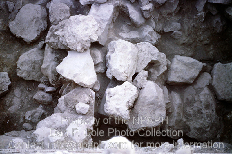 Fld XIII,1; Tumbled boulders initially hid cornering Late Bronze walls. (1966, ID: cColepShechem026, Source: slide, Repository: NPAPH-project, Creator(s): Dan P. Cole)