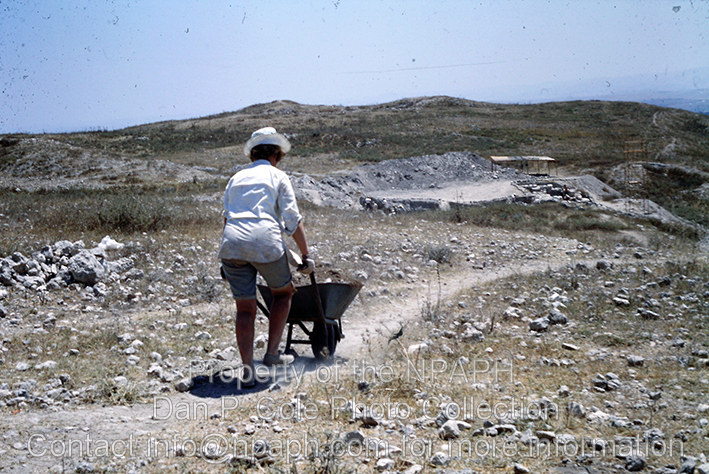 Fld II; Dirt was then hauled to a dumping zone at edge of the tell. (1968, ID: cColepGezer065, Source: slide, Repository: NPAPH-project, Creator(s): Dan P. Cole)