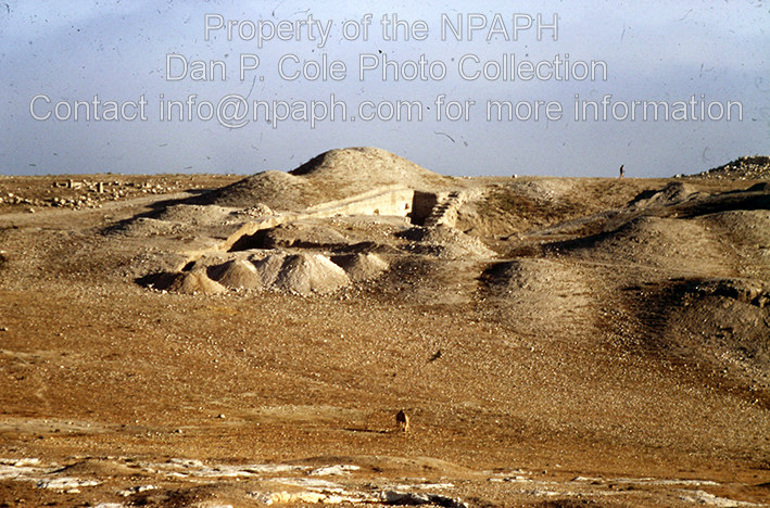 Fld I; 1ste season of new excavations viewed from SE of the tell; dirt mounds from 1902-09 excavations surround new trench. (1966, ID: cColepGezer079, Source: slide, Repository: NPAPH-project, Creator(s): Dan P. Cole)