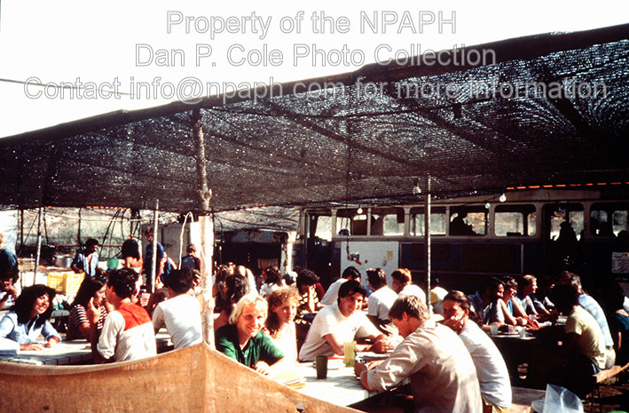Camp; Dining shed; workroom vehicle in background. (1980, ID: cColepHalif101, Source: slide, Repostitory: NPAPH-project, Creator: Dan P. Cole)