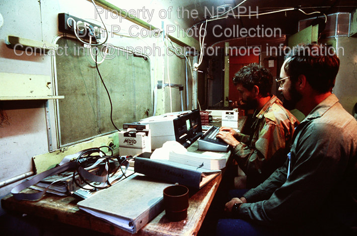 Workroom; Pottery & objects data were entered daily into computer record. (1980, ID: cColepHalif111, Source: slide, Repostitory: NPAPH-project, Creator(s): Dan P. Cole)