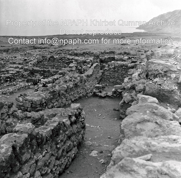 Picture taken from the N-W corner of L.18 and shows the southern part of L.18, L. 25, L.24 and L.22 (31 Dec 1953; ID: cPennartspQumran7; Source: photo; Depository: NPAPH; Creator(s): Peter Pennarts)